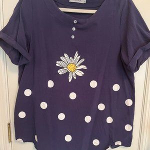 Navy & White Polka Dot with Flower Top Medium